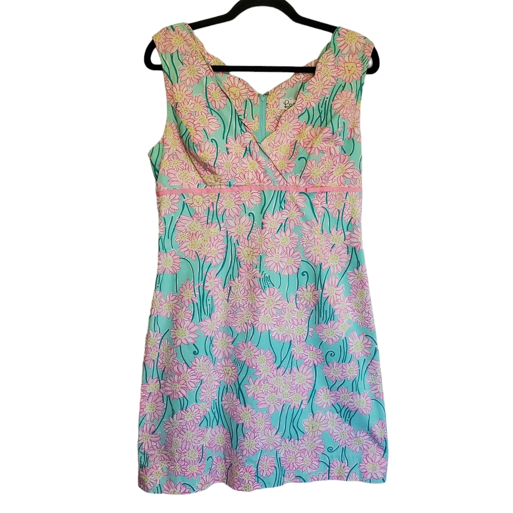 Vintage Lilly Pulitzer Dress 10 White Label Bliss‎ Blue Grass Dainty Preppy L